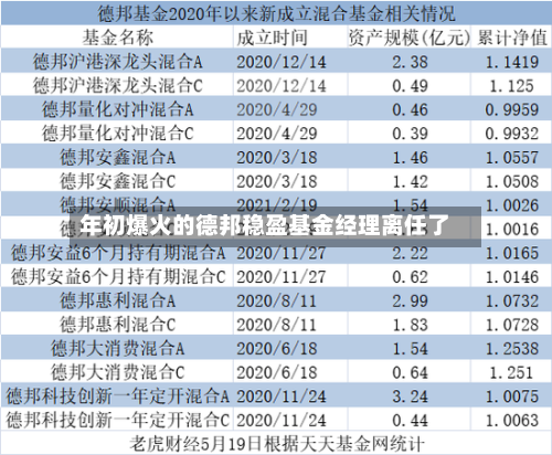 年初爆火的德邦稳盈基金经理离任了-第2张图片