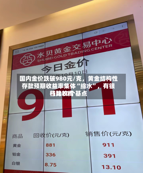 国内金价跌破980元/克，黄金结构性存款预期收益率集体“缩水	”	，有银行比较高档降20个基点-第2张图片