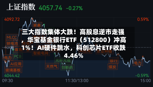 三大指数集体大跌！高股息逆市走强，华宝基金银行ETF（512800）冲高1%！AI硬件跳水，科创芯片ETF收跌4.46%-第2张图片