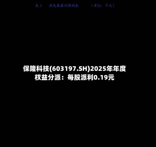 保隆科技(603197.SH)2025年年度权益分派：每股派利0.19元