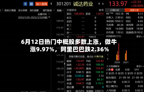 6月12日热门中概股多数上涨，微牛涨9.97%，阿里巴巴跌2.36%-第3张图片