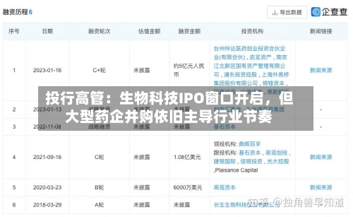 投行高管：生物科技IPO窗口开启	，但大型药企并购依旧主导行业节奏-第3张图片