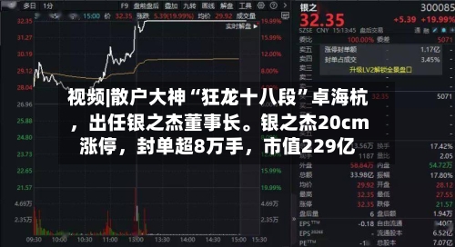 视频|散户大神“狂龙十八段	”卓海杭，出任银之杰董事长。银之杰20cm涨停，封单超8万手	，市值229亿-第2张图片