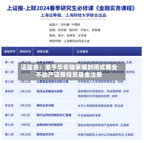 证监会：准予华安陆家嘴封闭式商业不动产证券投资基金注册