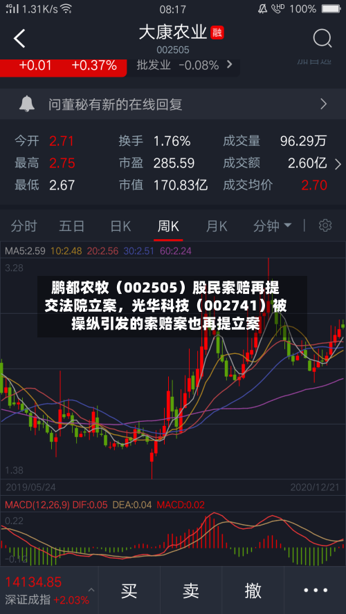 鹏都农牧（002505）股民索赔再提交法院立案，光华科技（002741）被操纵引发的索赔案也再提立案-第2张图片
