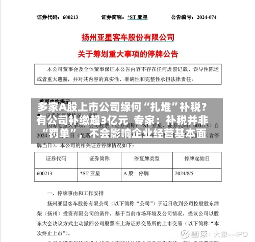 多家A股上市公司缘何“扎堆”补税？有公司补缴超3亿元  专家：补税并非“罚单	”，不会影响企业经营基本面-第2张图片